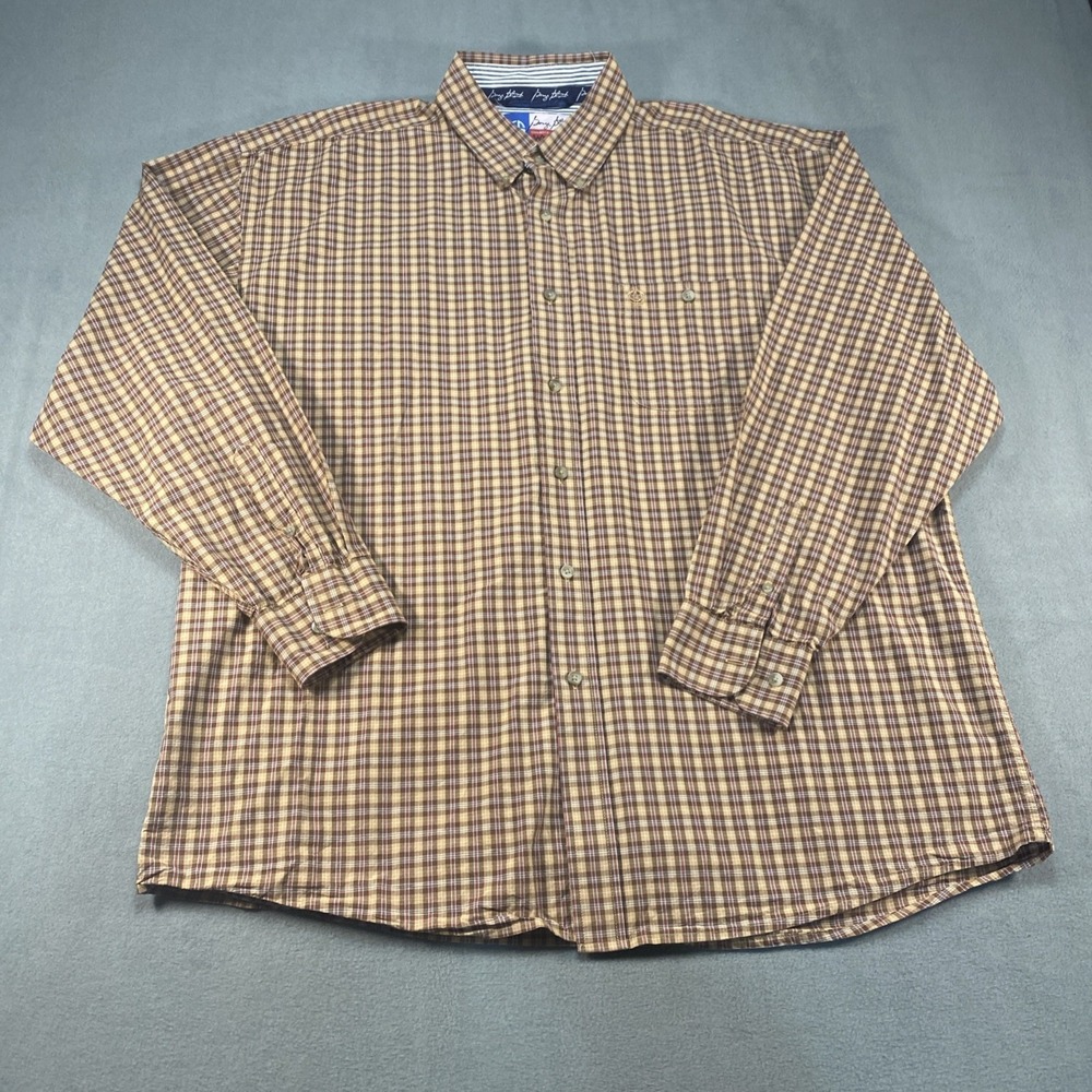 George Strait Mens LS Button Down Cowboy Cut Wrangler Brown Plaid XXL Western